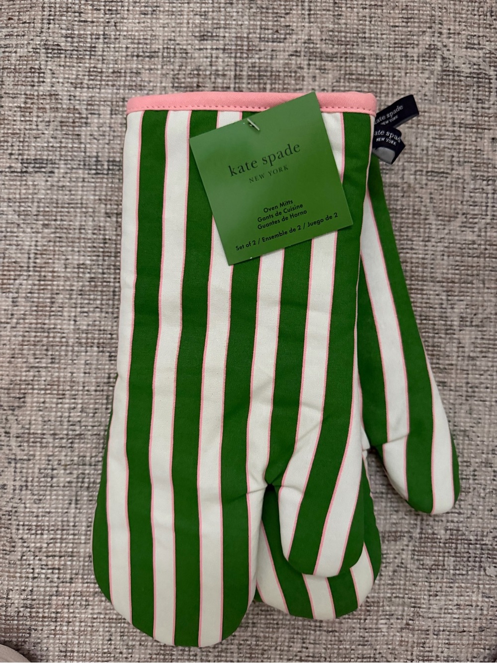 kate spade Green, White & Pink Striped Oven Mitts